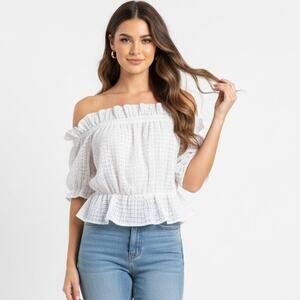 Express White Eyelet Off Shoulder Peplum Top Romantic Cottagecore XS Summer